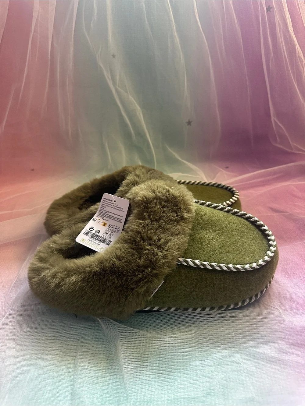 Men's Olive Faux-Fur Lined Slip-On Moccasins